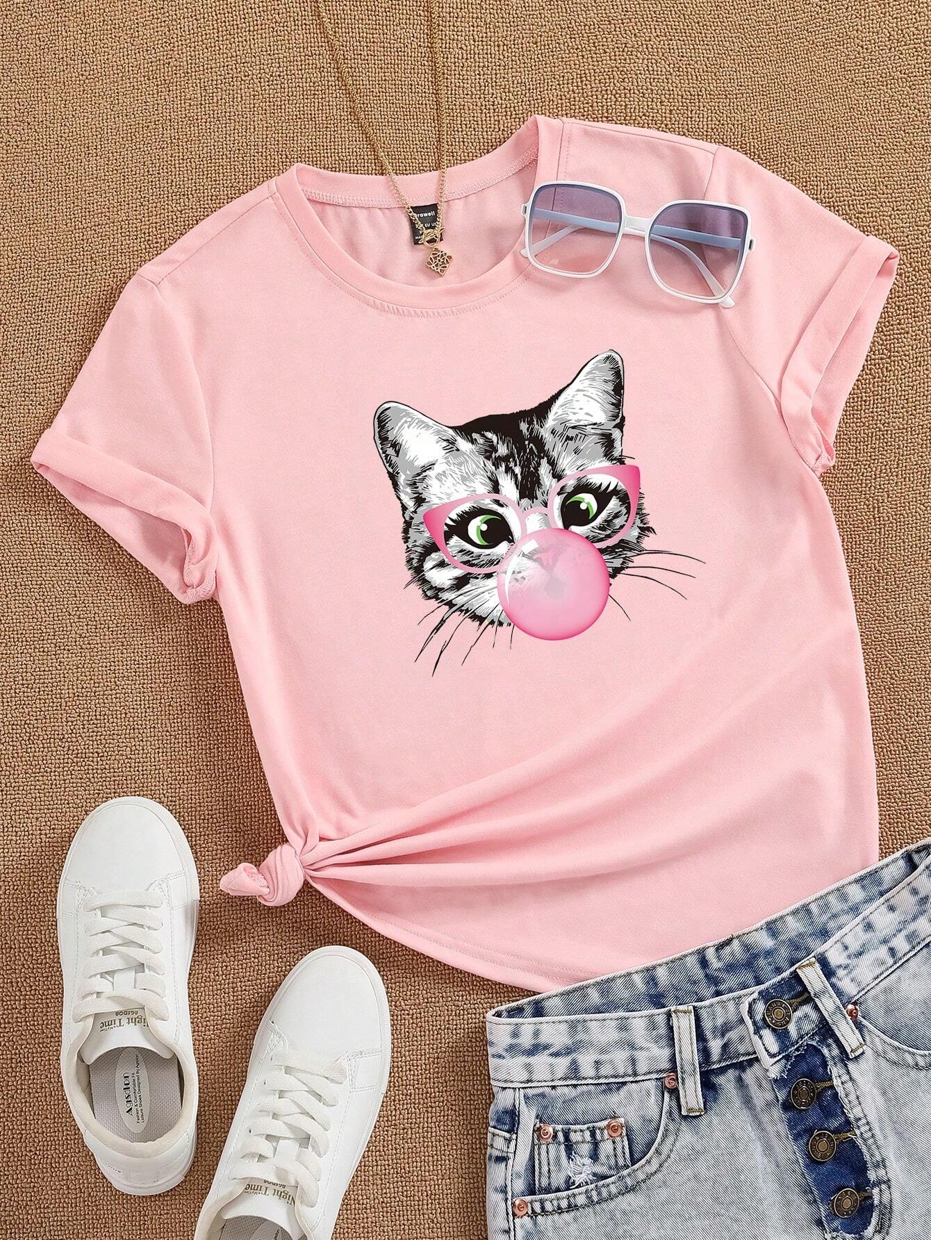 Unity Women's Cat Printed T-Shirt Graphic Tees Women Tops