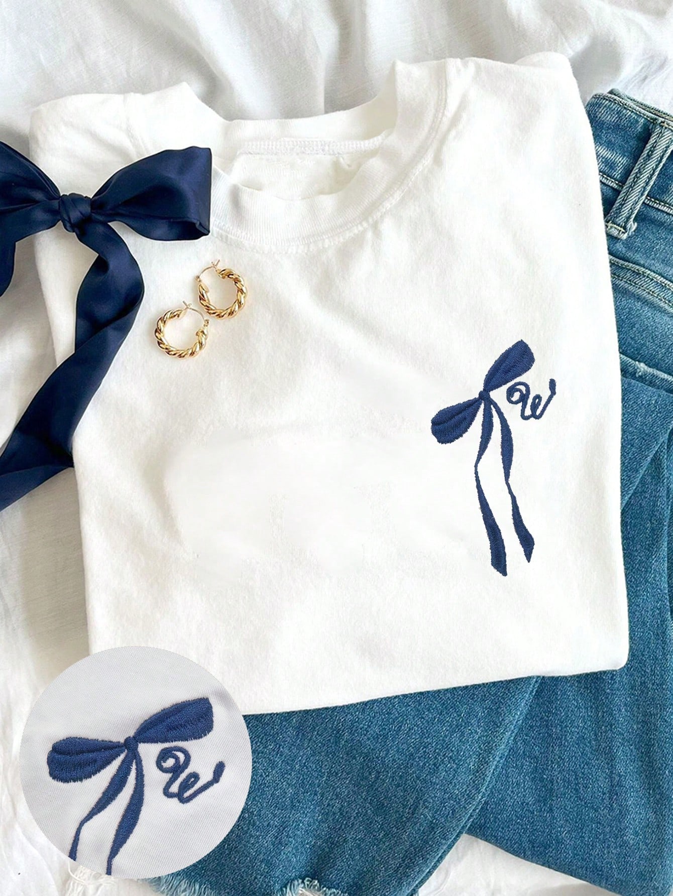 CURVE Plus Size Women's Crew Neck Butterfly Embroidered T-Shirt, Spring/Summer