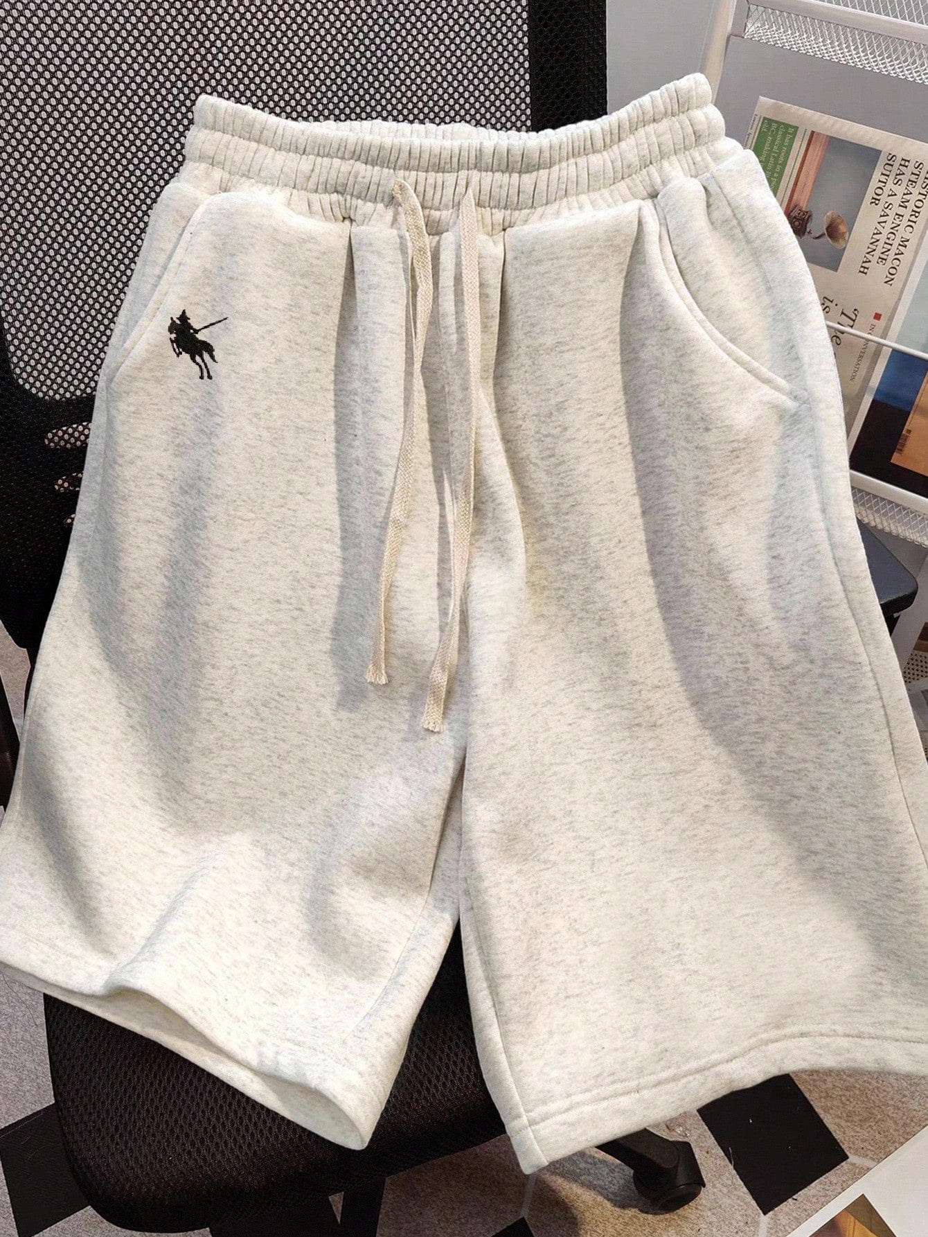 New Solid Color Campus Style Sports Casual Horse Embroidered Straight-Leg Bermuda Shorts For Women