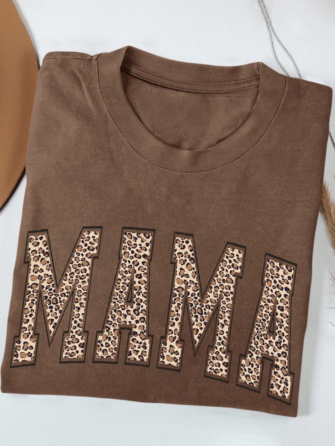 Plus Size Women Casual Leopard Print Letter Graphic Loose Dropped Shoulder Round Neck T-Shirt