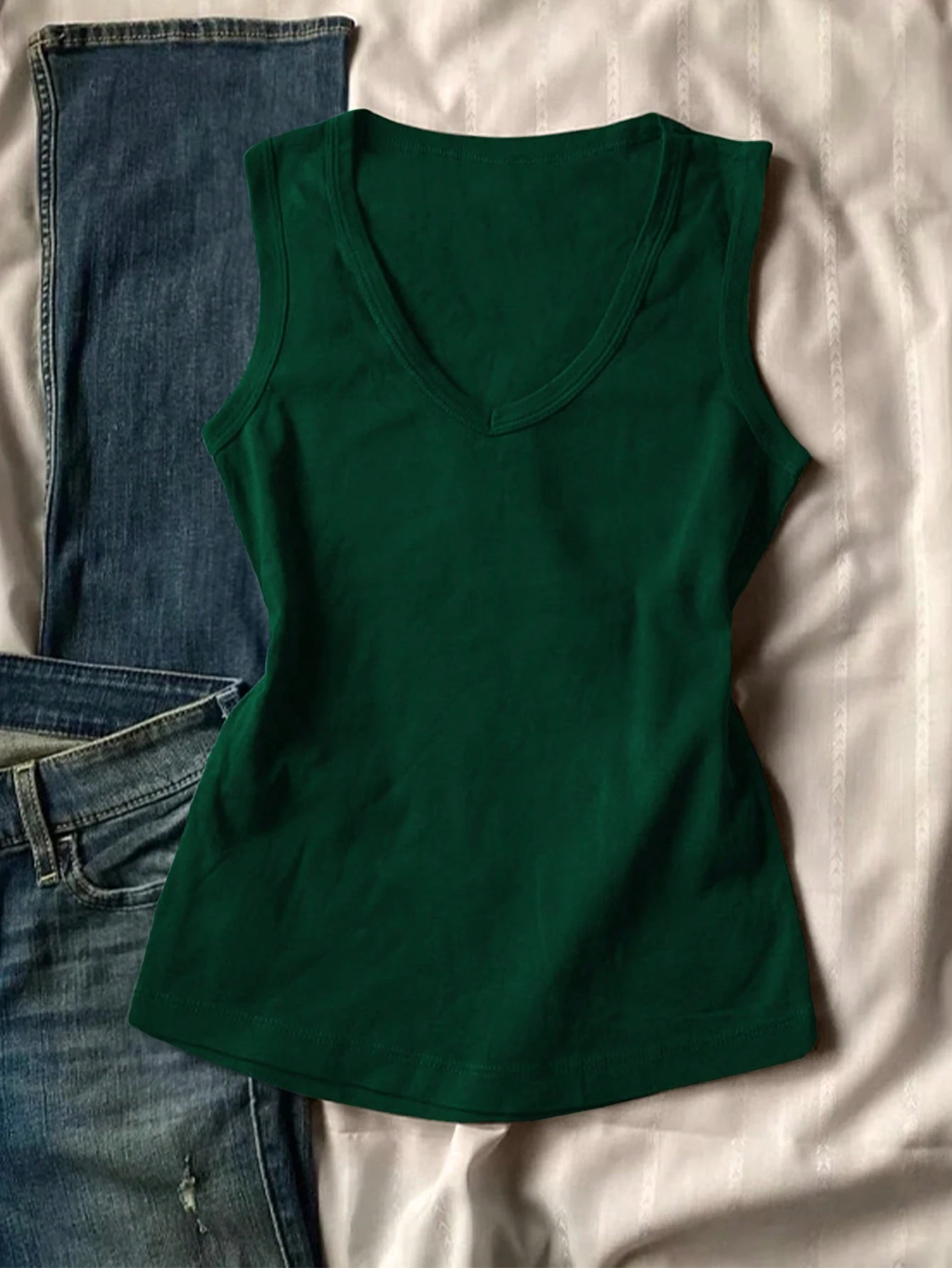 Women's Summer Solid Color Casual Versatile Vintage V-Neck Camisole